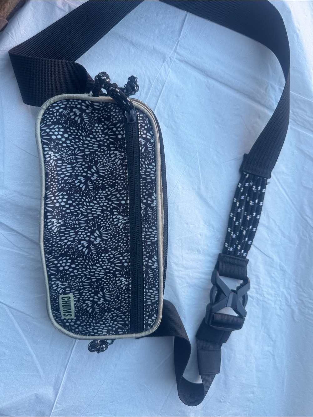 Black Patterned Belt Bag with Adjustable Strap